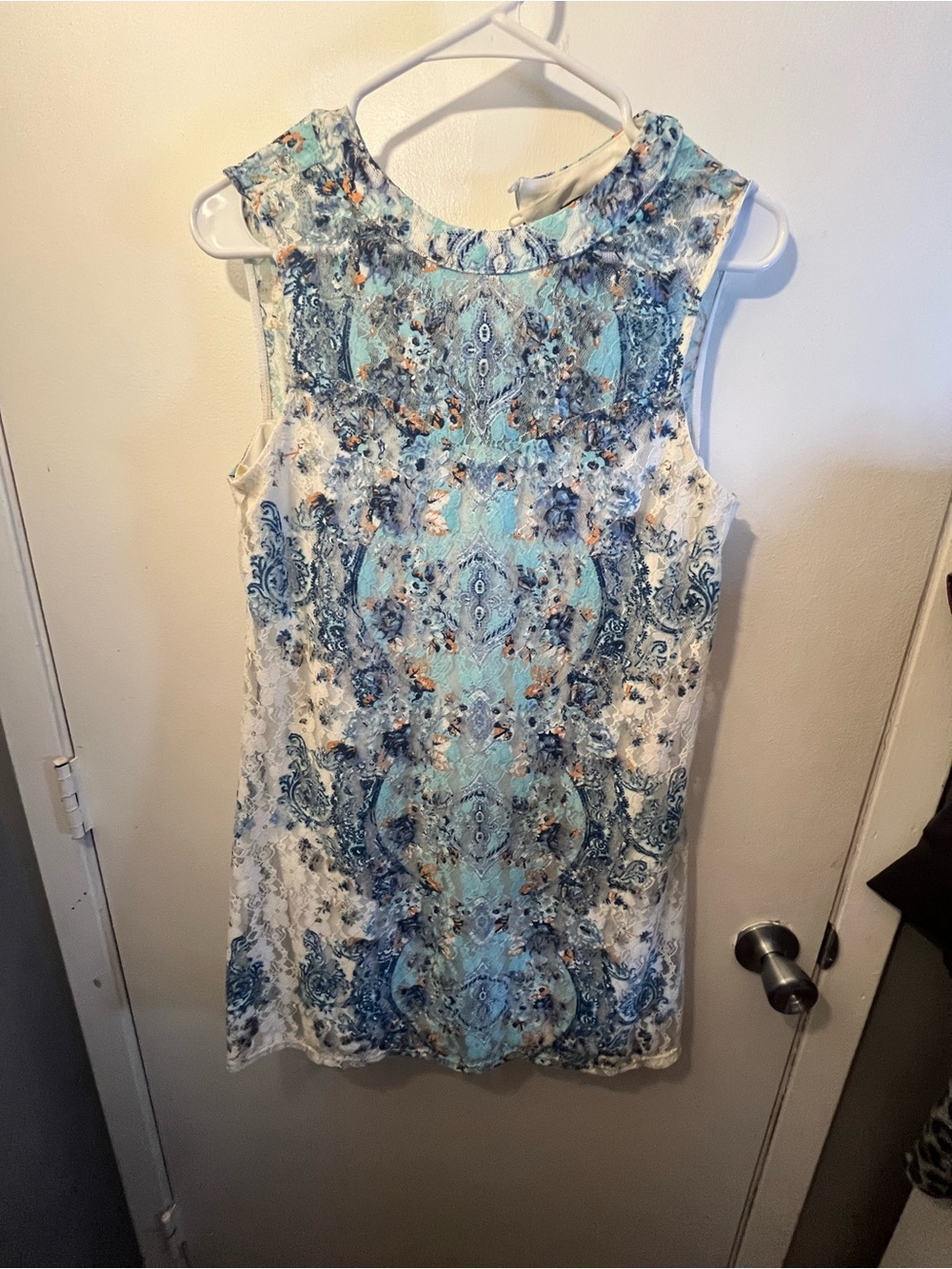 Love Reign Teal, Navy & White Lace Overlay Dress